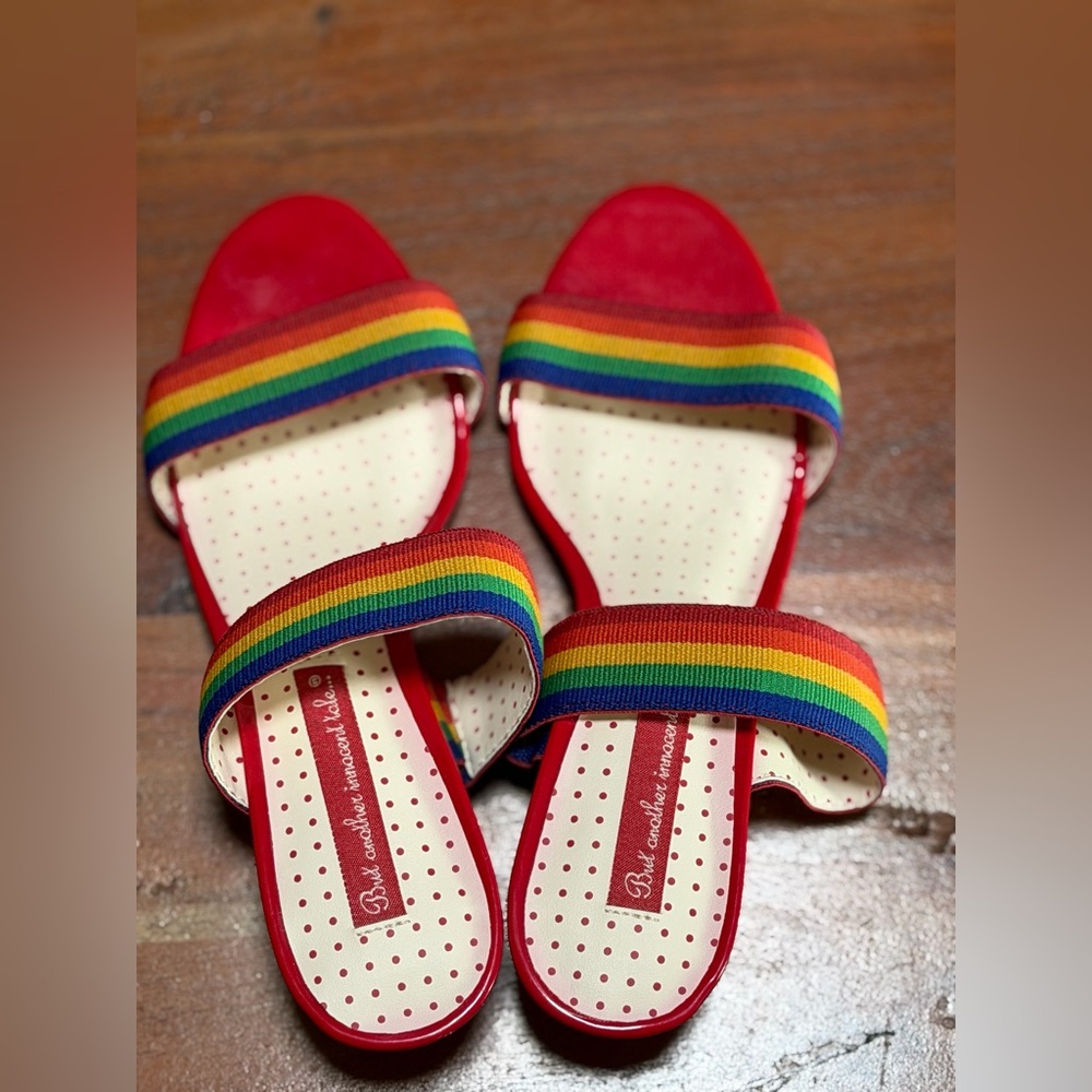 B.A.I.T. Jazzie Rainbow Striped Sandals Wedges - Picture 4 of 8